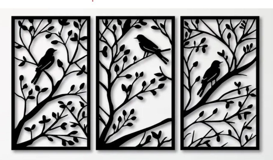 3 Panel Birds in Tree